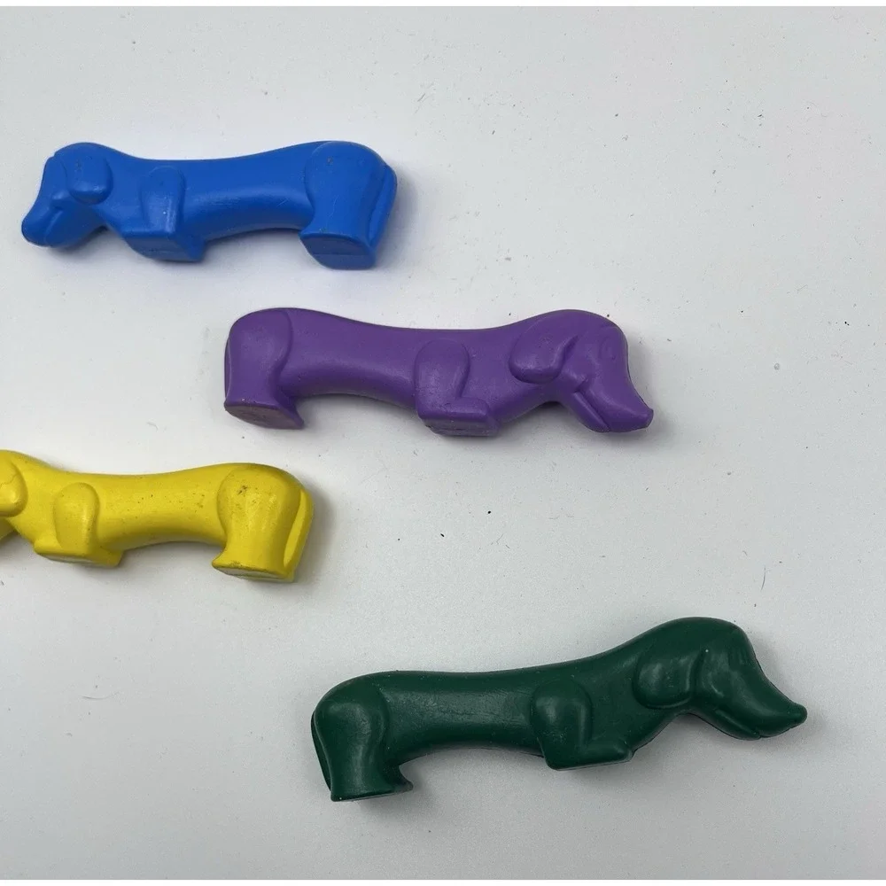 Vintage Dachshund Figural Crayons - Set of 4 Colorful Retro Wiener Dogs